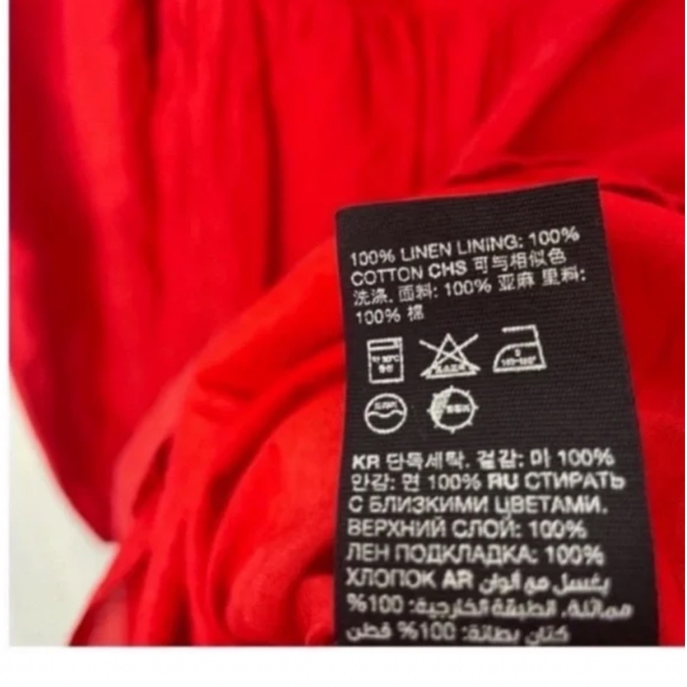 & OTHER STORIES Linen Peasant Dress Cottagecore Puff Sleeve Red Ruffle 4 EUR 36 - Picture 4 of 10